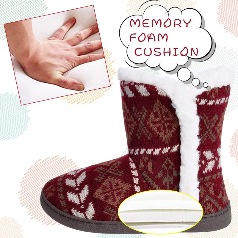 MIXIN Women Comfort Warm Fluffy Faux Fur Slipper Boots Soft Memory Foam Ankle Booties House Pull on Shoes Anti-Slip Sole Indoor Outdoor (5-6, Red, numeric_5) - Image 4